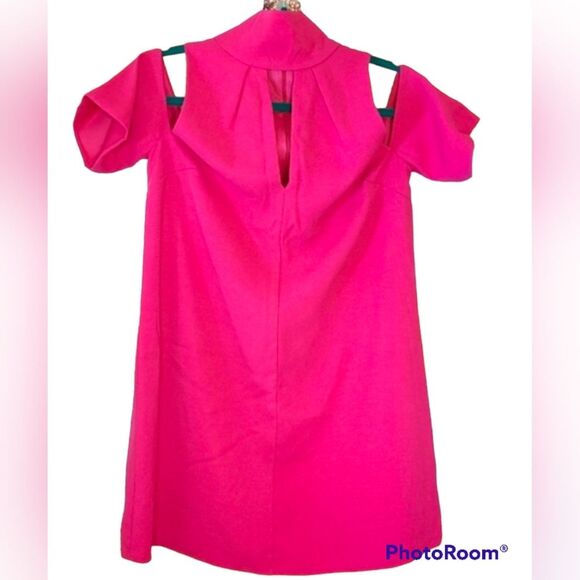 Beau Tissu Bevello Size S Hot Pink Mock Neck Cold Shoulder Dress NWT - Picture 2 of 8